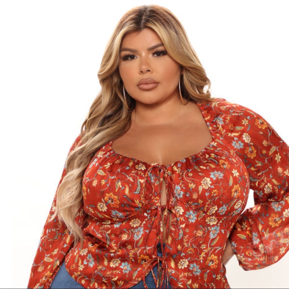 🔵 Fashion Nova PLUS Chiffon Tie Longsleeve Top